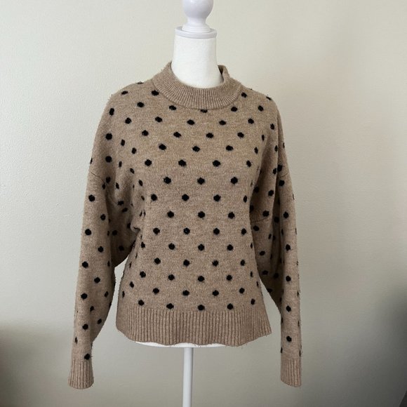H&M | Tan & Black Polka Dot Mock Neck Slouchy Lounge Sweater - Picture 1 of 12